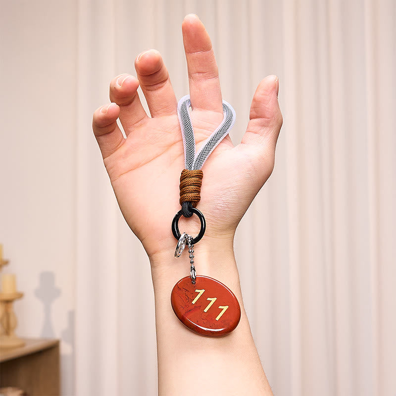 Nimara Ritual "Embrace New Beginnings" 111 Angel Number Natural Red Jasper Key Chain Hanging Decoration Includes Gift Message Card