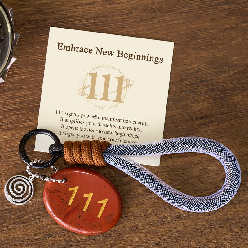 Nimara Ritual "Embrace New Beginnings" 111 Angel Number Natural Red Jasper Key Chain Hanging Decoration Includes Gift Message Card