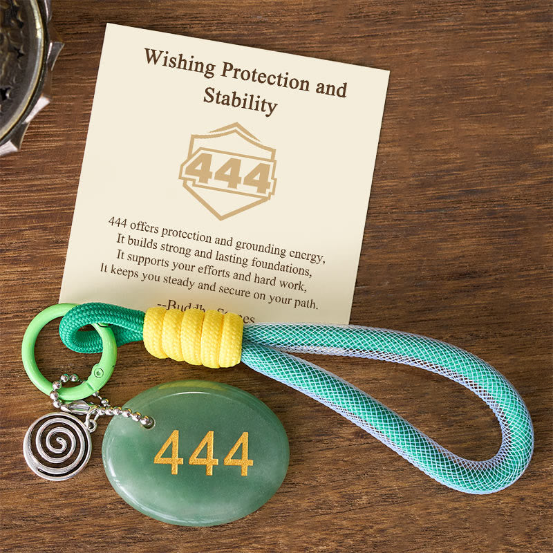 Nimara Ritual "Wishing Protection and Stability" 444 Angel Number Natural Green Aventurine Key Chain Hanging Decoration Includes Gift Message Card