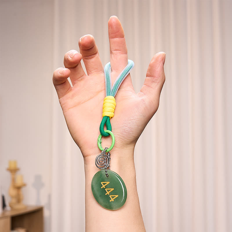 Nimara Ritual "Wishing Protection and Stability" 444 Angel Number Natural Green Aventurine Key Chain Hanging Decoration Includes Gift Message Card