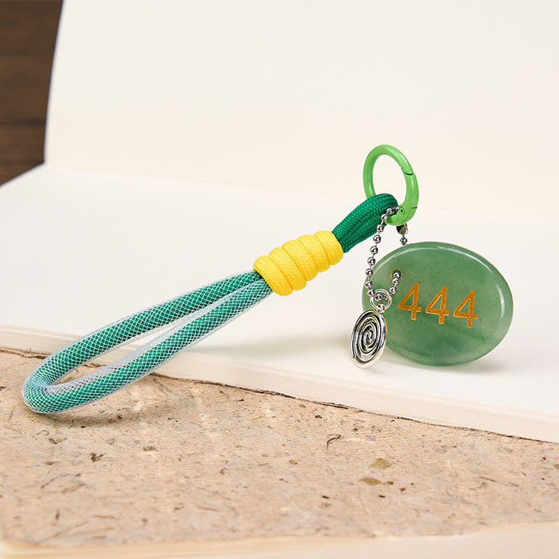 Nimara Ritual "Wishing Protection and Stability" 444 Angel Number Natural Green Aventurine Key Chain Hanging Decoration Includes Gift Message Card