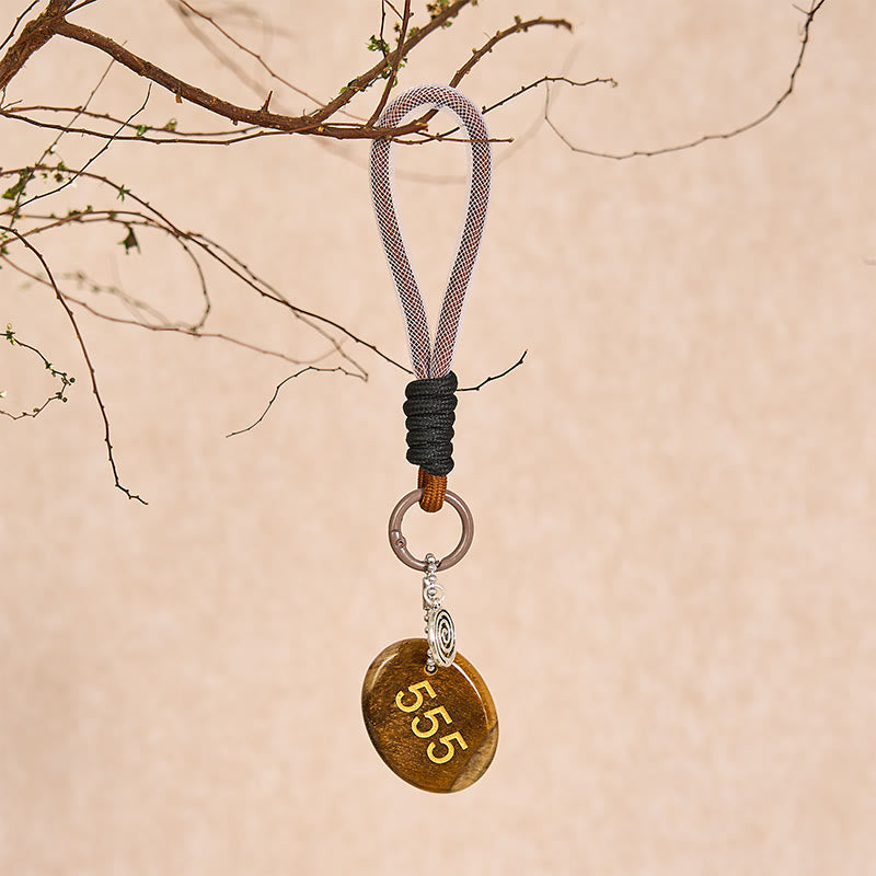 Nimara Ritual "Wishing Positive Change and Freedom" 555 Angel Number Natural Tiger Eye Key Chain Hanging Decoration Includes Gift Message Card
