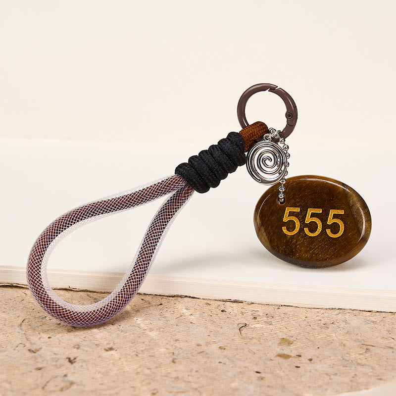 Nimara Ritual "Wishing Positive Change and Freedom" 555 Angel Number Natural Tiger Eye Key Chain Hanging Decoration Includes Gift Message Card
