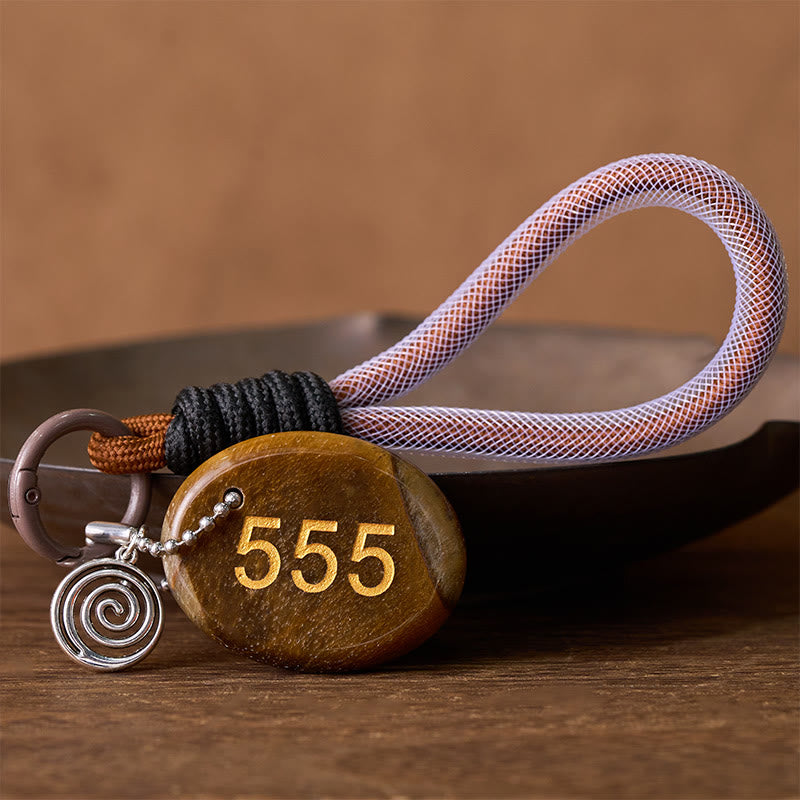Nimara Ritual "Wishing Positive Change and Freedom" 555 Angel Number Natural Tiger Eye Key Chain Hanging Decoration Includes Gift Message Card