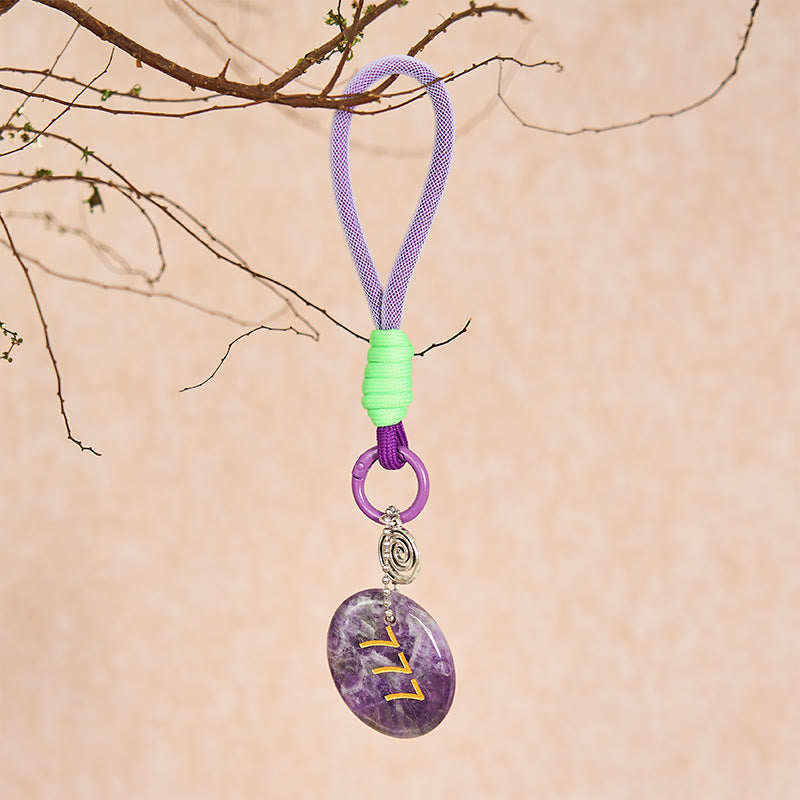 Nimara Ritual "Step Into Luck and Wisdom" 777 Angel Number Natural Amethyst Key Chain Hanging Decoration Includes Gift Message Card