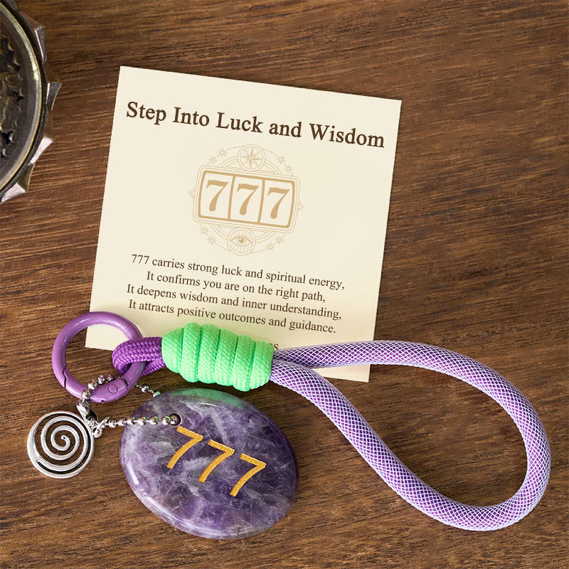 Nimara Ritual "Step Into Luck and Wisdom" 777 Angel Number Natural Amethyst Key Chain Hanging Decoration Includes Gift Message Card