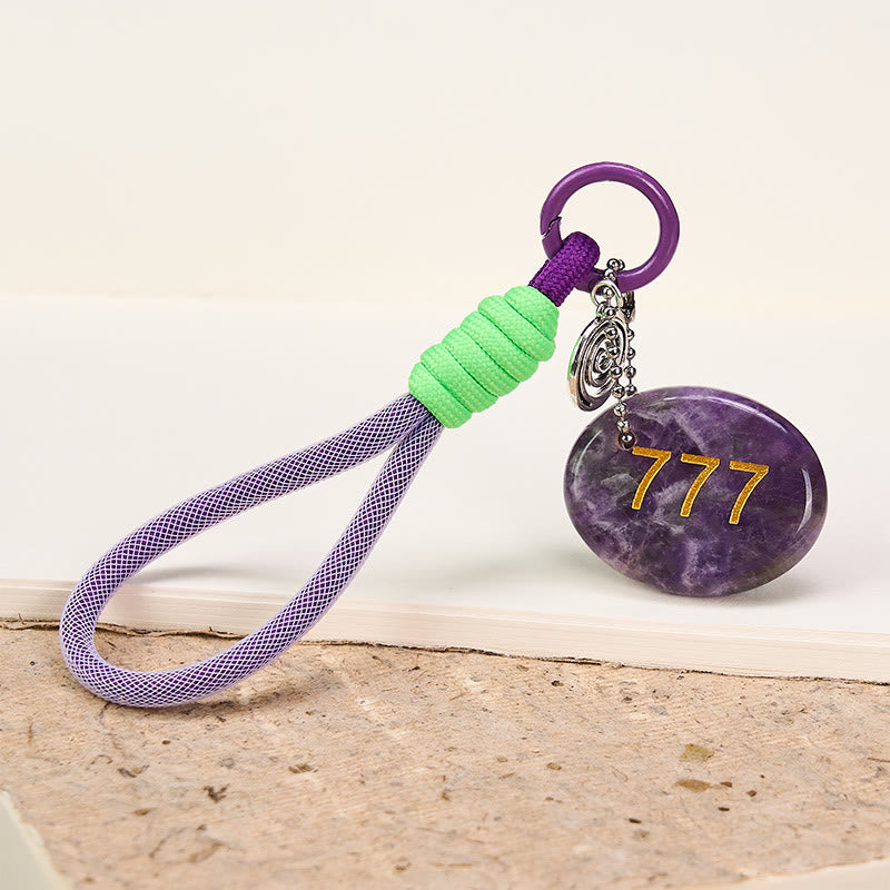 Nimara Ritual "Step Into Luck and Wisdom" 777 Angel Number Natural Amethyst Key Chain Hanging Decoration Includes Gift Message Card