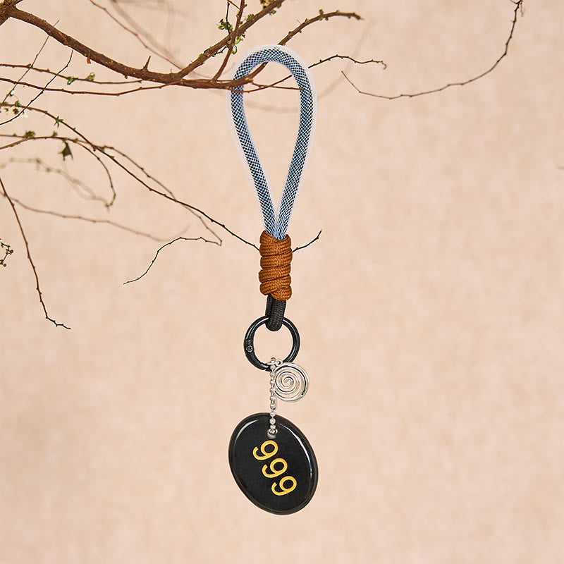 Nimara Ritual "Wishing Closure and New Beginnings" 999 Angel Number Natural Black Obsidian Key Chain Hanging Decoration Includes Gift Message Card