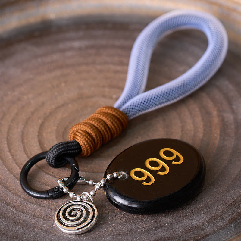 Nimara Ritual "Wishing Closure and New Beginnings" 999 Angel Number Natural Black Obsidian Key Chain Hanging Decoration Includes Gift Message Card