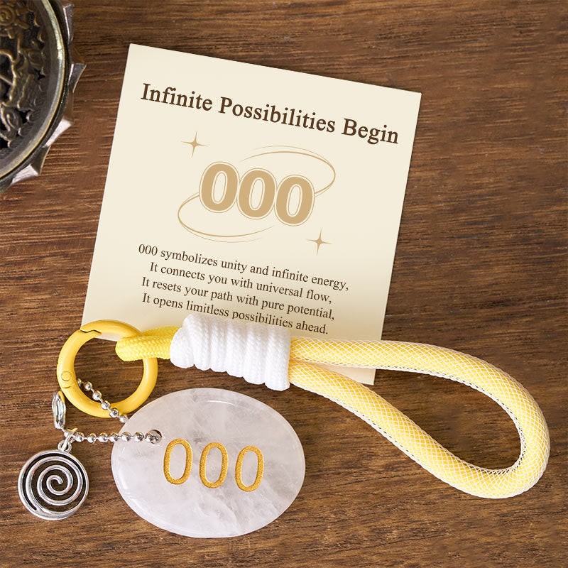 Nimara Ritual "Infinite Possibilities Begin" 000 Angel Number Natural Clear Quartz Key Chain Hanging Decoration Includes Gift Message Card
