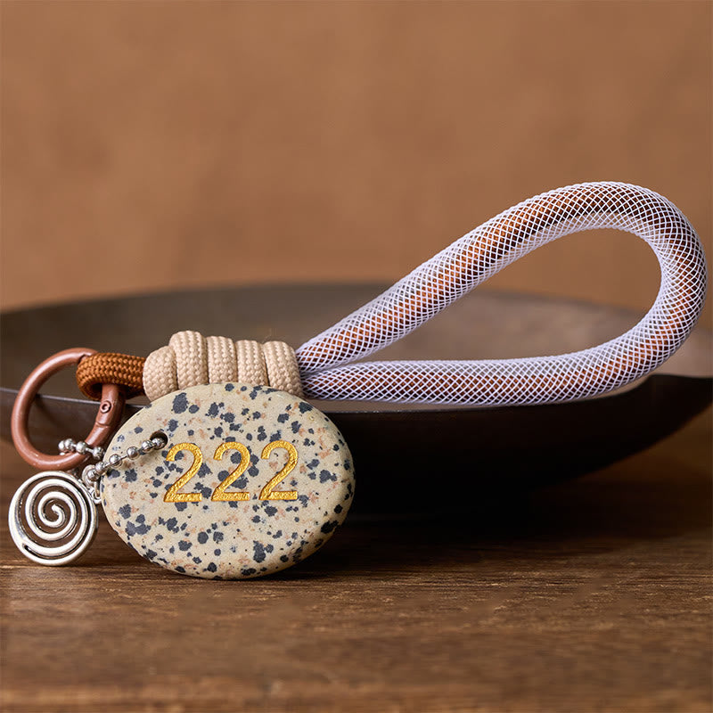 Nimara Ritual "Wishing Harmony and Trust" 222 Angel Number Natural Dalmatian Jasper Key Chain Hanging Decoration Includes Gift Message Card