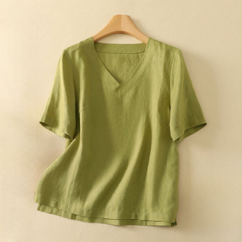 Nimara Ritual Summer Minimalist V Neck Solid Women's Short Sleeve T-Shirts