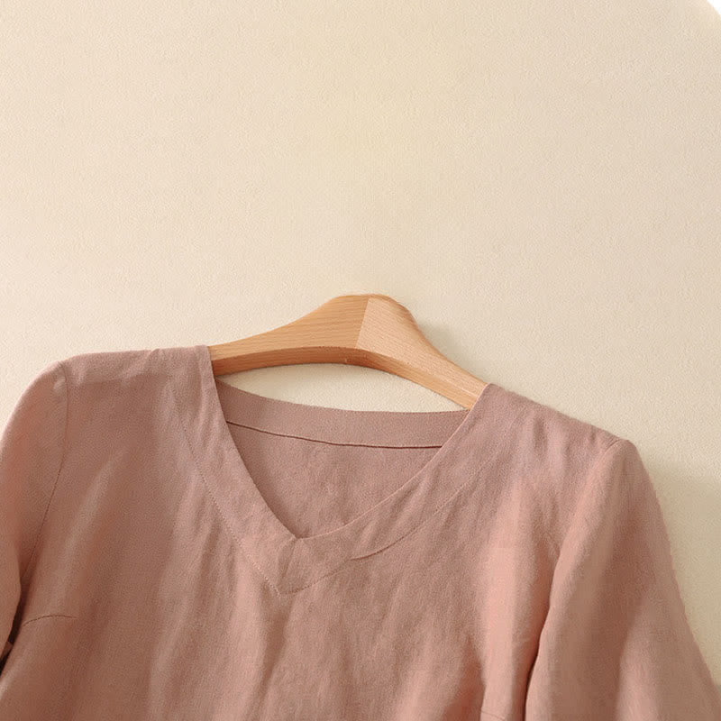 Nimara Ritual Summer Minimalist V Neck Solid Women's Short Sleeve T-Shirts