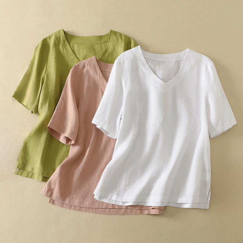 Nimara Ritual Summer Minimalist V Neck Solid Women's Short Sleeve T-Shirts