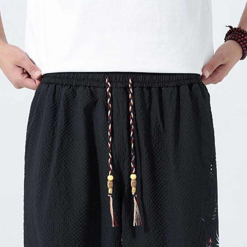 Nimara Ritual Summer Drawstring Tassel Crane Print Men's Harem Pants