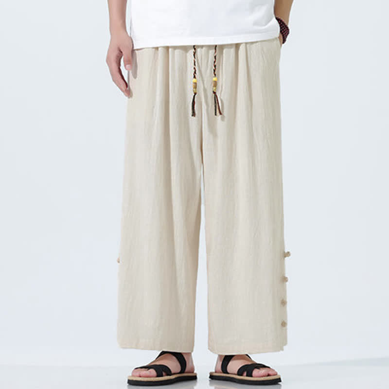 Nimara Ritual Spring Drawstring Solid Men's Wide Leg Pants With Pockets