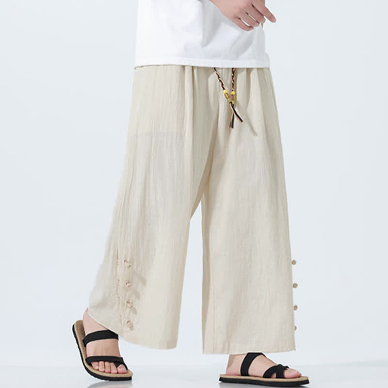 Nimara Ritual Spring Drawstring Solid Men's Wide Leg Pants With Pockets