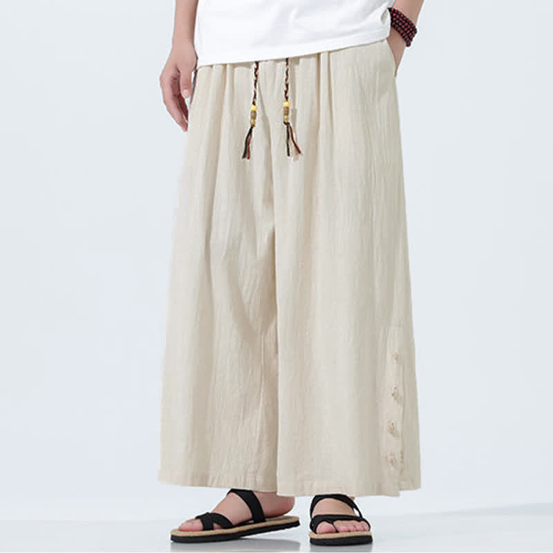 Nimara Ritual Spring Drawstring Solid Men's Wide Leg Pants With Pockets