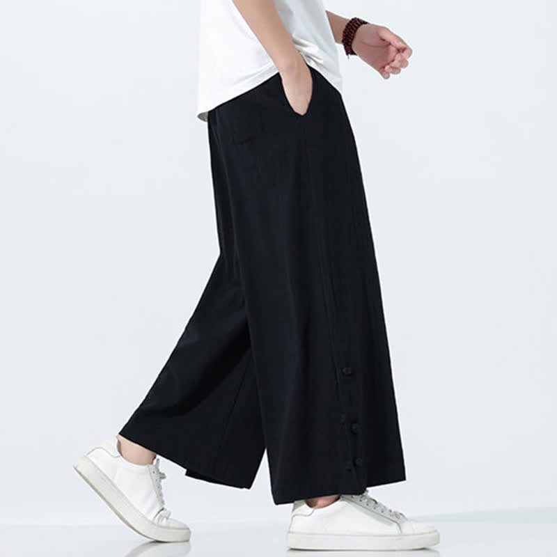 Nimara Ritual Spring Drawstring Solid Men's Wide Leg Pants With Pockets