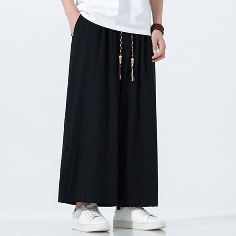 Nimara Ritual Spring Drawstring Solid Men's Wide Leg Pants With Pockets