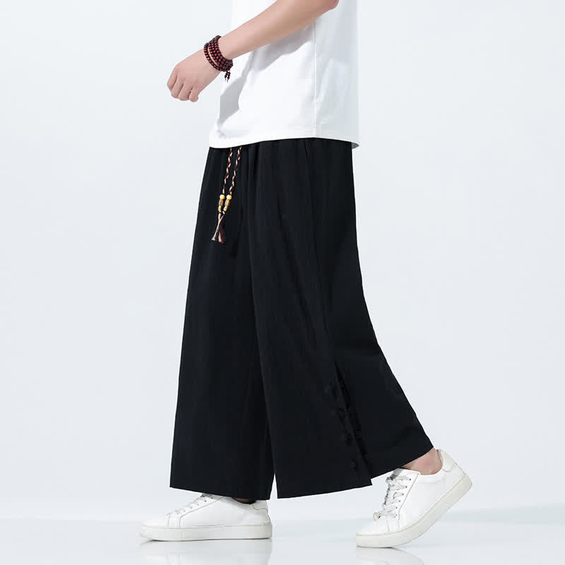 Nimara Ritual Spring Drawstring Solid Men's Wide Leg Pants With Pockets