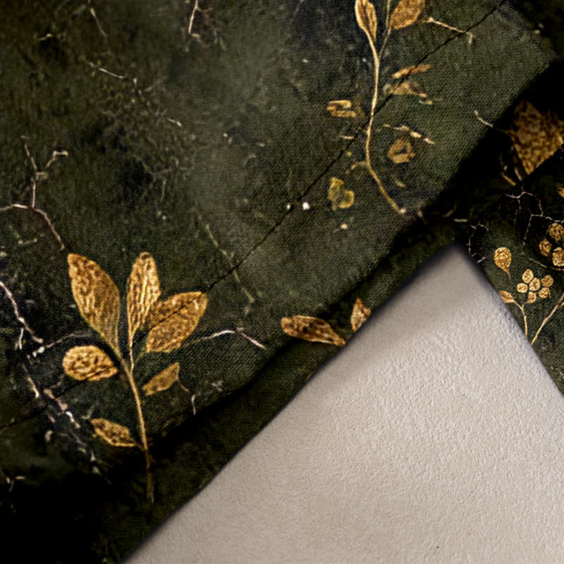 Nimara Ritual Pure Cotton Gold Butterfly Floral Pattern Women's Elastic Waist Pants With Pockets