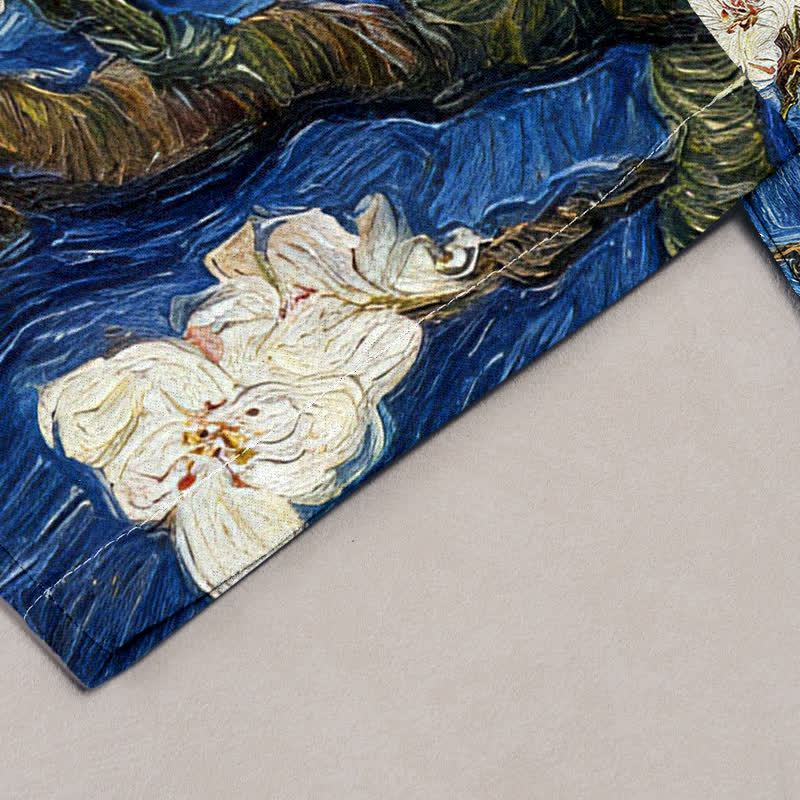 Nimara Ritual Van Gogh Starry Sky Almond Blossom Pattern Women's Elastic Waist Pants With Pockets