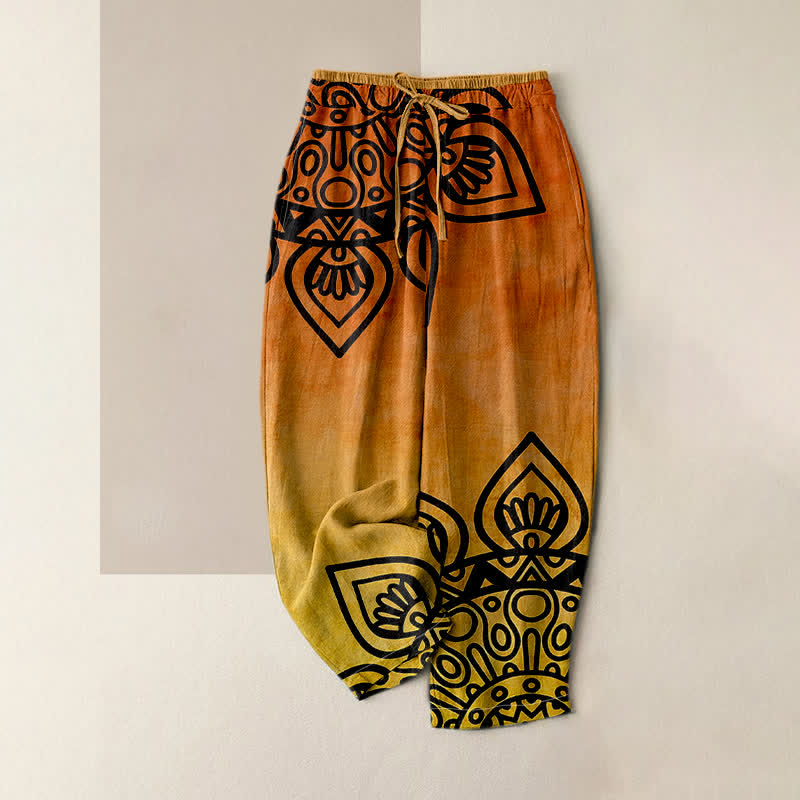 Nimara Ritual Pure Cotton Gradient Mandala Pattern Women's Elastic Waist Pants With Pockets