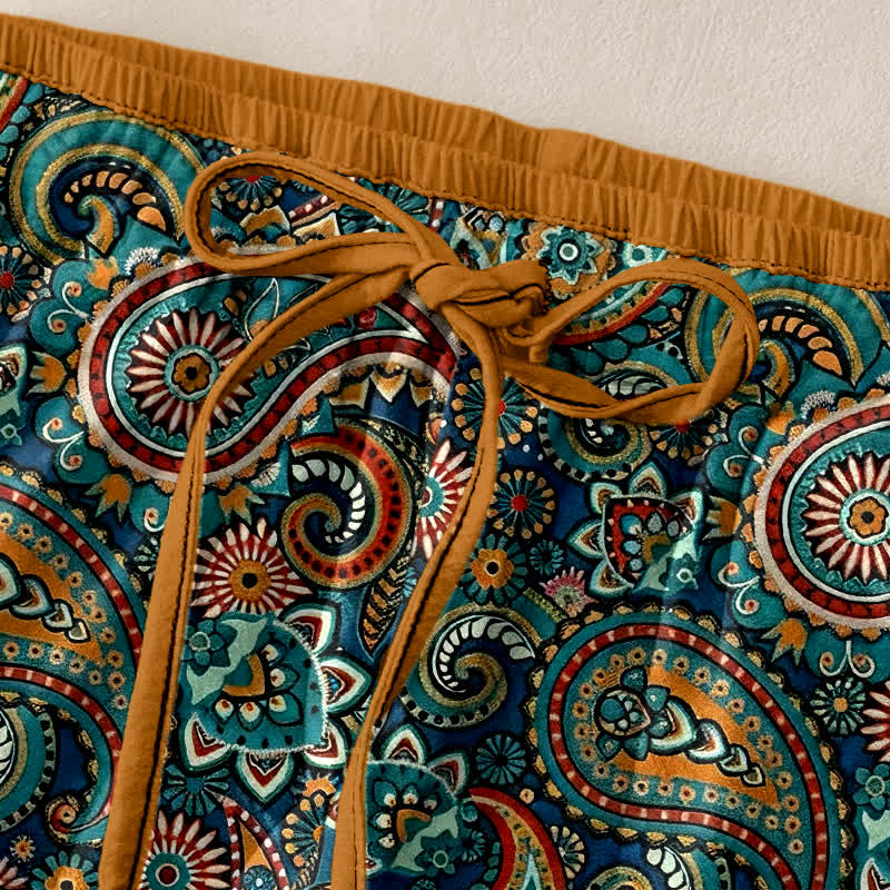 Nimara Ritual Pure Cotton Paisley Floral Print Women's Elastic Waist Pants With Pockets