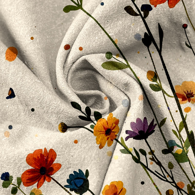Nimara Ritual Pure Cotton Bohemian Floral Butterfly Pattern Women's Elastic Waist Pants With Pockets