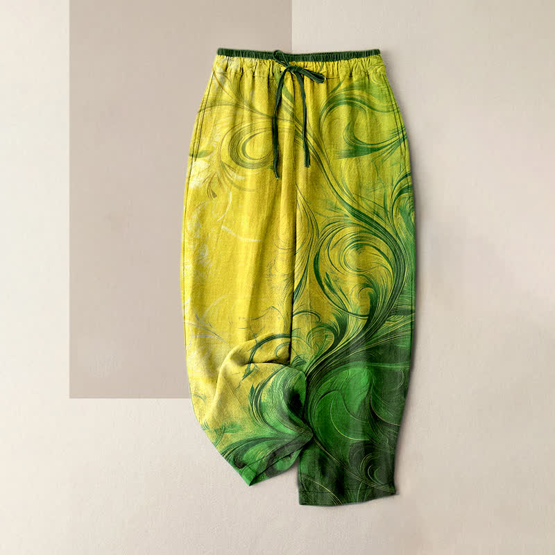 Nimara Ritual Pure Cotton Sunset Swirl Ombre Pattern Women's Elastic Waist Pants With Pockets
