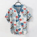 Nimara Ritual Cotton Tropical Floral Bird Pattern Men's Short Sleeve Half Button Shirt