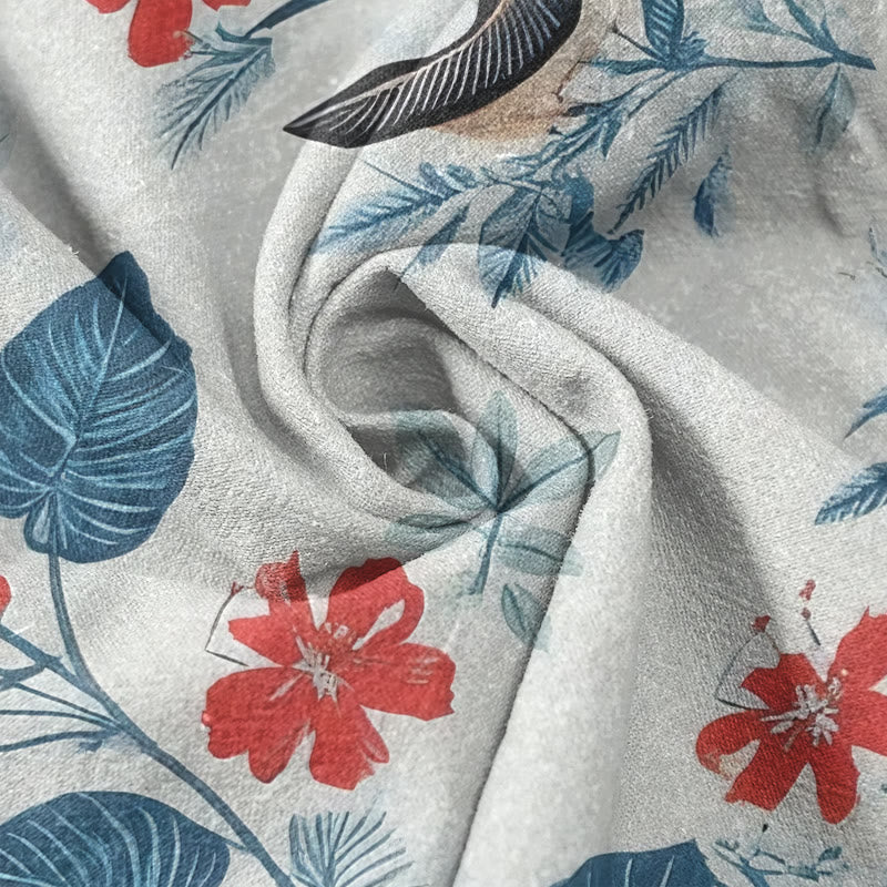 Nimara Ritual Cotton Tropical Floral Bird Pattern Men's Short Sleeve Half Button Shirt