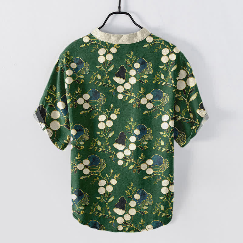 Nimara Ritual Cotton Floral Berry Pattern Men's Short Sleeve Half Button Shirt