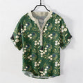 Nimara Ritual Cotton Floral Berry Pattern Men's Short Sleeve Half Button Shirt