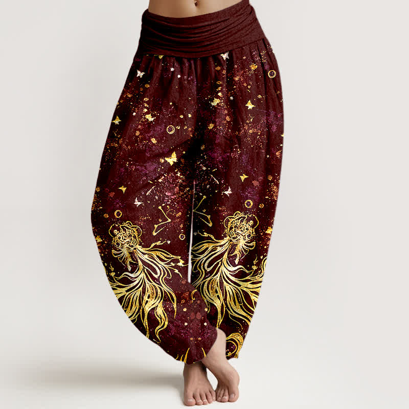 Nimara Ritual Pure Cotton Celestial Galaxy Butterfly Pattern Women's Elastic Waist Harem Pants