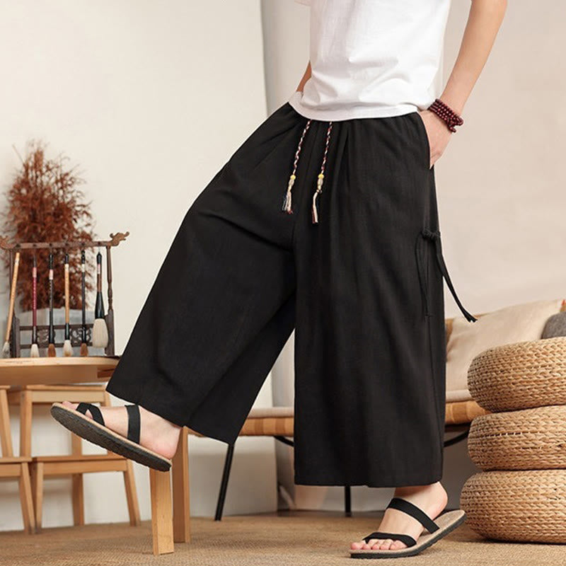 Nimara Ritual Summer Solid Men's Elastic Waist Wide Leg Pants With Pockets