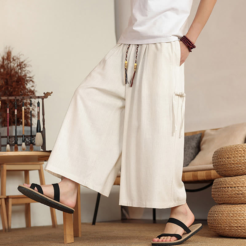 Nimara Ritual Summer Solid Men's Elastic Waist Wide Leg Pants With Pockets