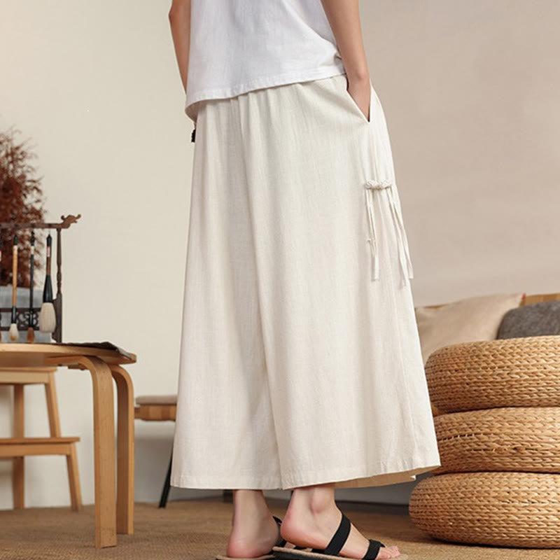 Nimara Ritual Summer Solid Men's Elastic Waist Wide Leg Pants With Pockets