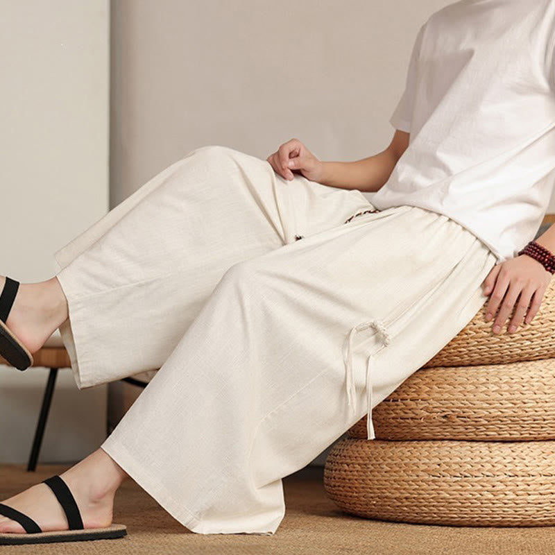 Nimara Ritual Summer Solid Men's Elastic Waist Wide Leg Pants With Pockets