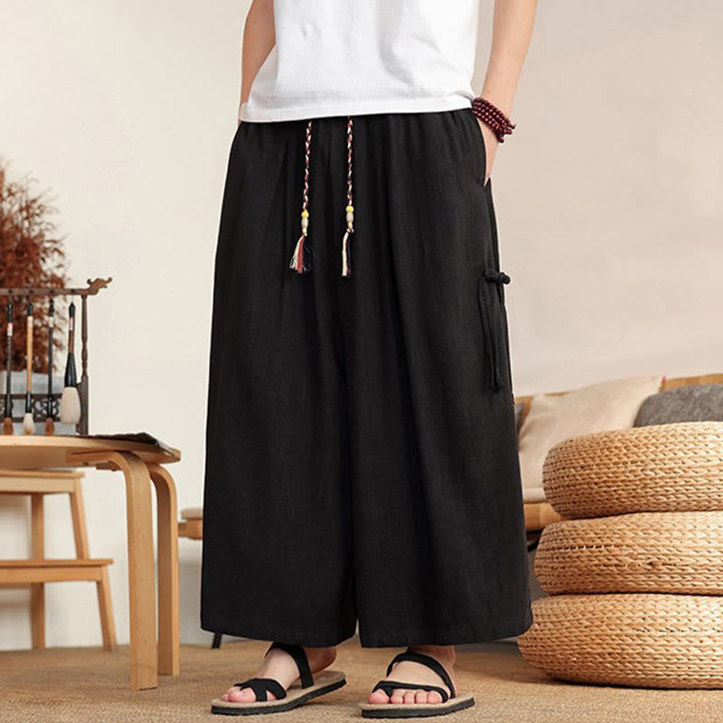 Nimara Ritual Summer Solid Men's Elastic Waist Wide Leg Pants With Pockets