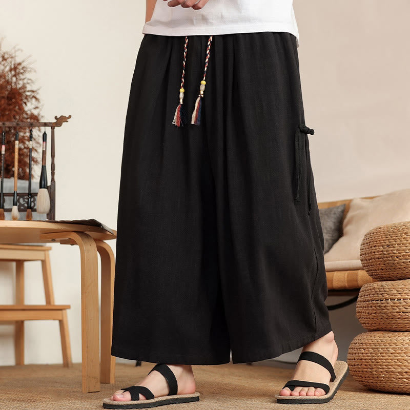 Nimara Ritual Summer Solid Men's Elastic Waist Wide Leg Pants With Pockets