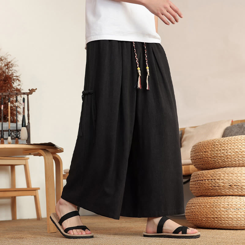 Nimara Ritual Summer Solid Men's Elastic Waist Wide Leg Pants With Pockets