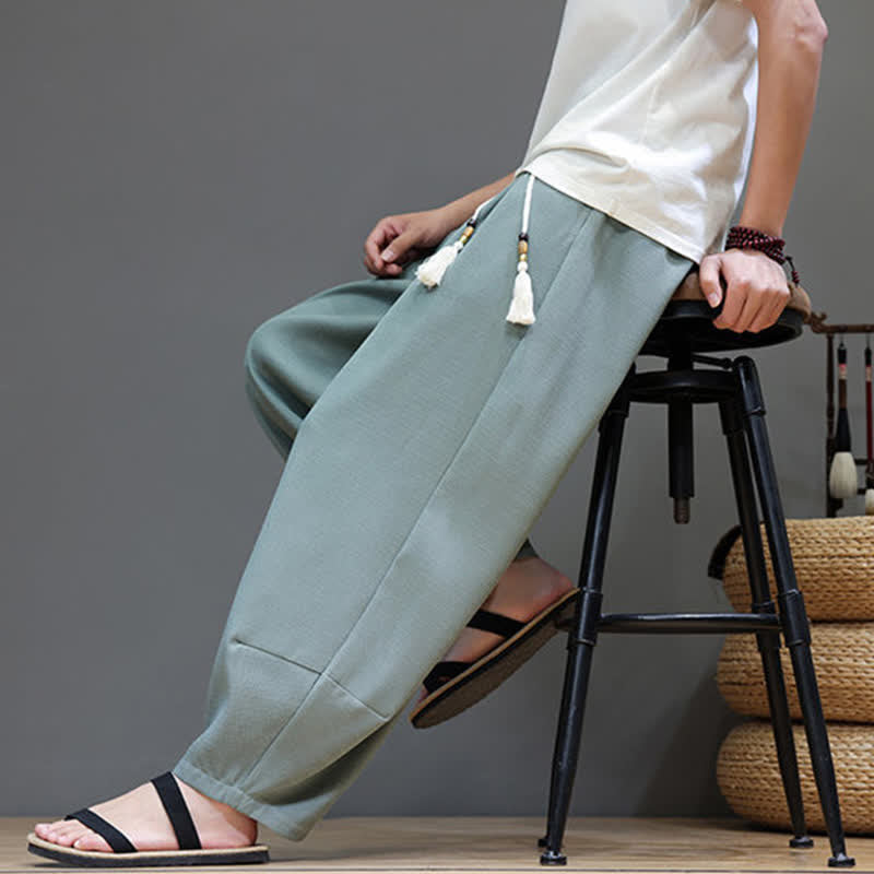 Nimara Ritual Summer Drawstring Solid Men's Elastic Waist Harem Pants With Pockets