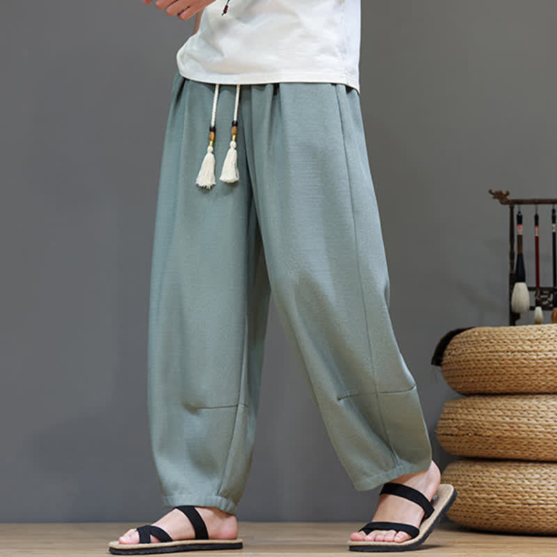 Nimara Ritual Summer Drawstring Solid Men's Elastic Waist Harem Pants With Pockets