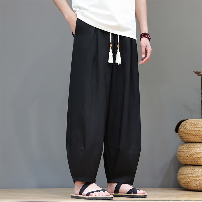 Nimara Ritual Summer Drawstring Solid Men's Elastic Waist Harem Pants With Pockets