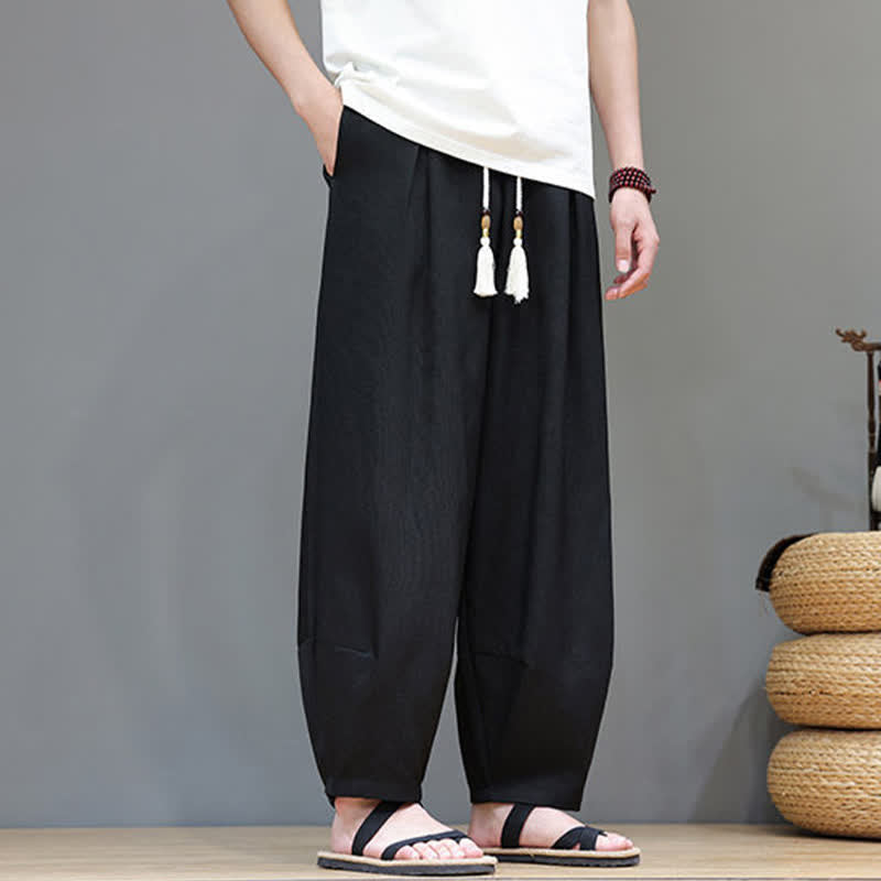 Nimara Ritual Summer Drawstring Solid Men's Elastic Waist Harem Pants With Pockets
