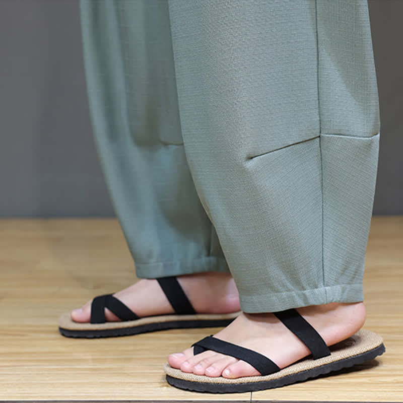 Nimara Ritual Summer Drawstring Solid Men's Elastic Waist Harem Pants With Pockets