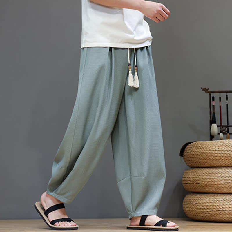 Nimara Ritual Summer Drawstring Solid Men's Elastic Waist Harem Pants With Pockets