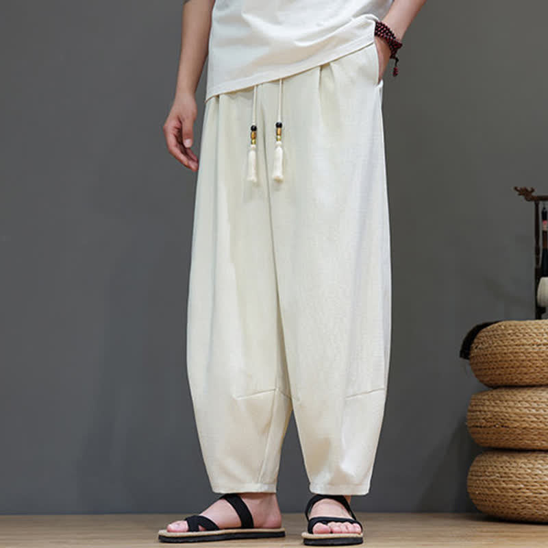 Nimara Ritual Summer Drawstring Solid Men's Elastic Waist Harem Pants With Pockets